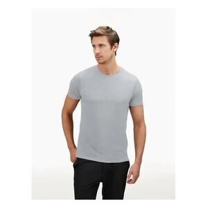 AO Cuts Clothing Light Ice Blue Split-Hem‎ Crewneck Basic Tee - Granite - Large